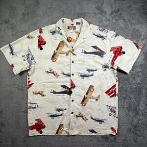 Vintage Kalaheo Hawaiian Mens Shirt L WW1 Military Planes Fokker DR. 1 Triplane